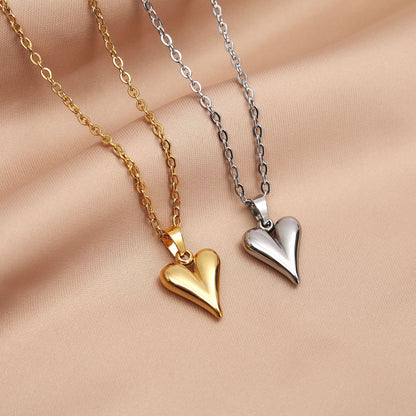 Heart Shape Pendant Necklace 18K Gold Plated Steel