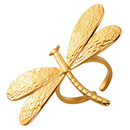 "Dragonfly" Ring, 18K Gold Plated Steel