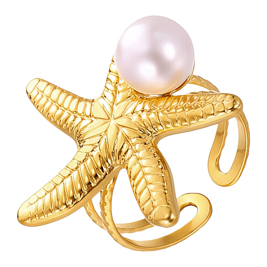 "Starfish" Ring, 18K Gold Plated Steel