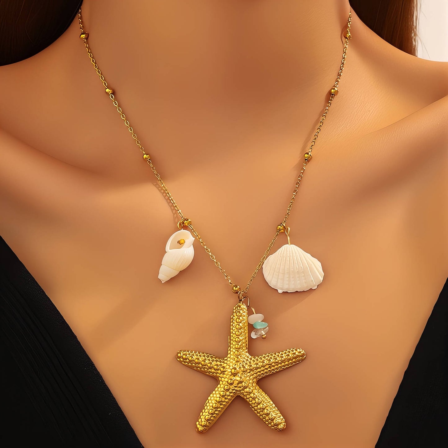"Starfish" Necklace, 18K Gold Plated Steel