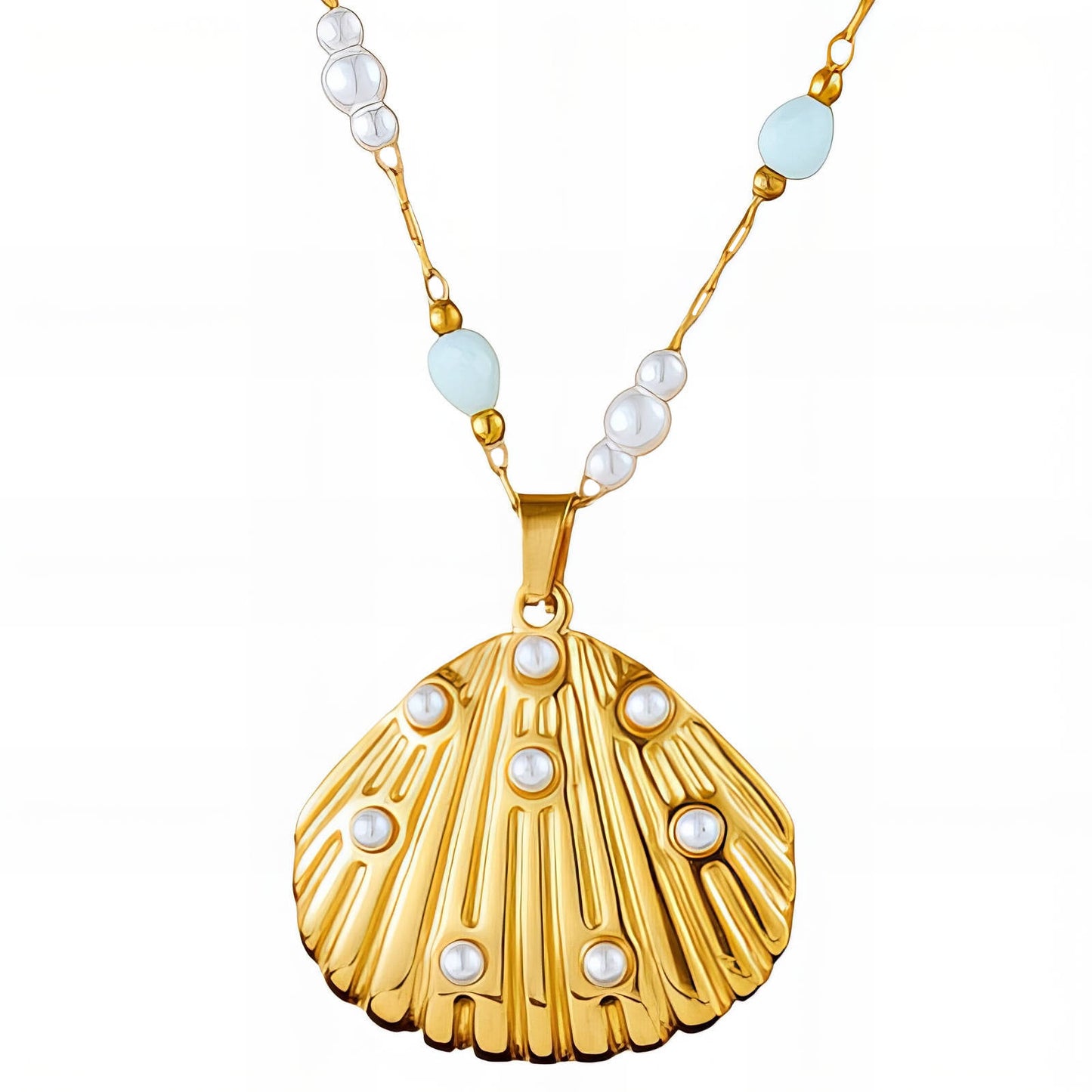 "Seashell" Necklace, 18K Gold Plated Steel