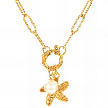 "Starfish" Necklace, 18K Gold Plated Steel