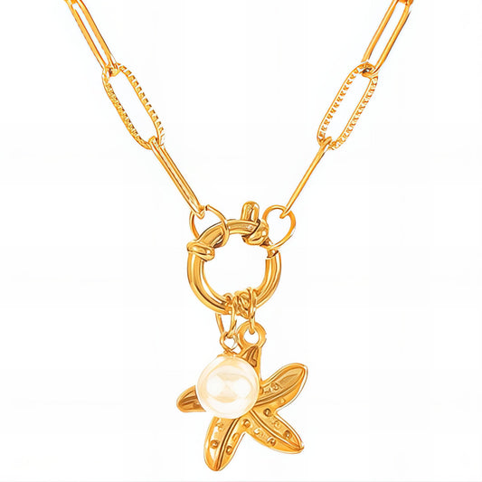 "Starfish" Necklace, 18K Gold Plated Steel
