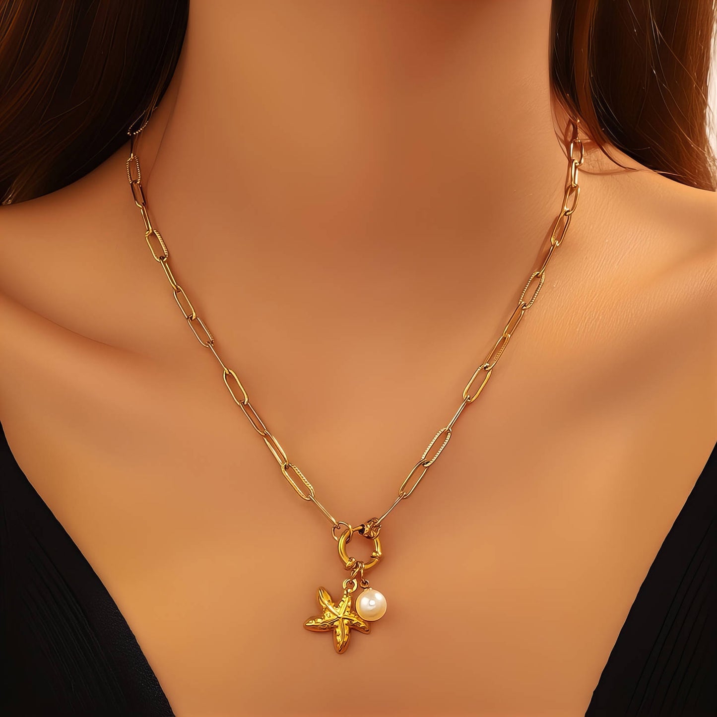"Starfish" Necklace, 18K Gold Plated Steel