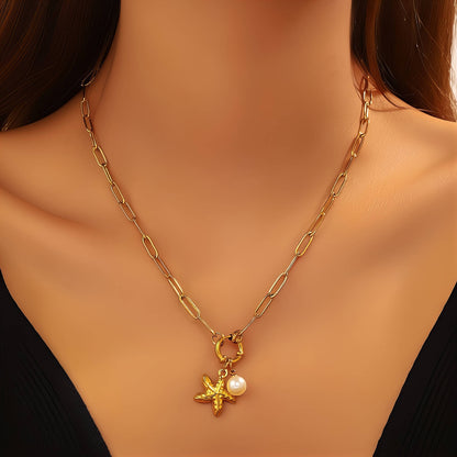 "Starfish" Necklace, 18K Gold Plated Steel