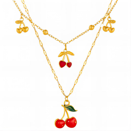 "Cherry" Necklace, 18K Gold Plated Steel