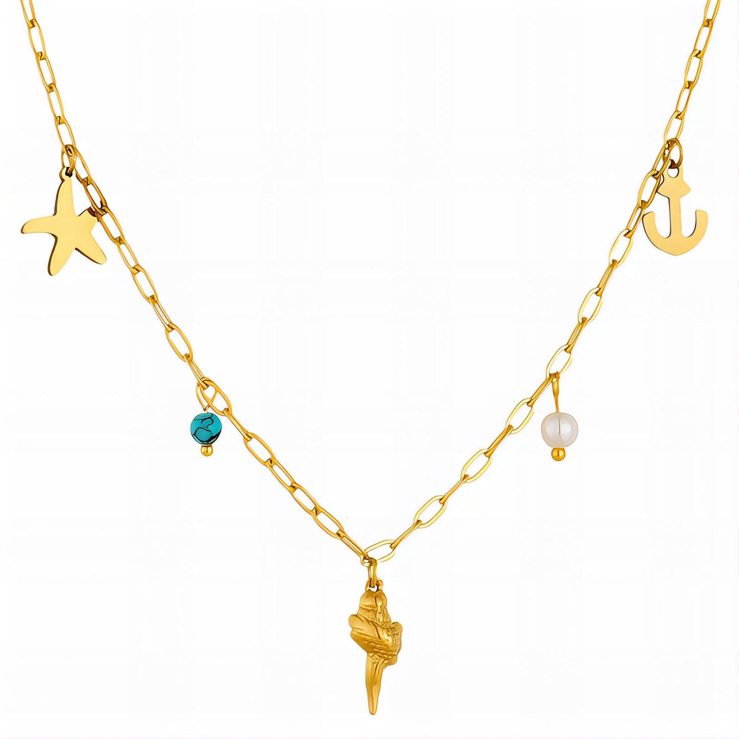 "Seashell" Necklace, 18K Gold Plated Steel