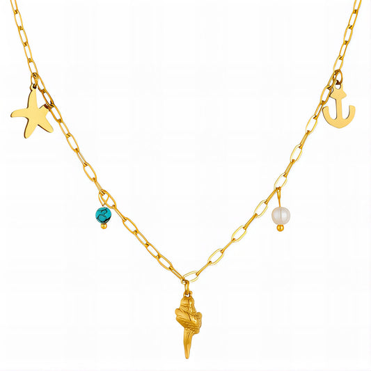 "Seashell" Necklace, 18K Gold Plated Steel