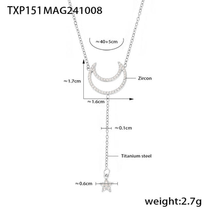 Moon Rhinestones Necklace Stainless Steel