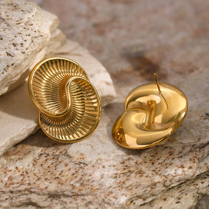 Asymmetrical Stainless Steel 18k Gold Plated Earrings