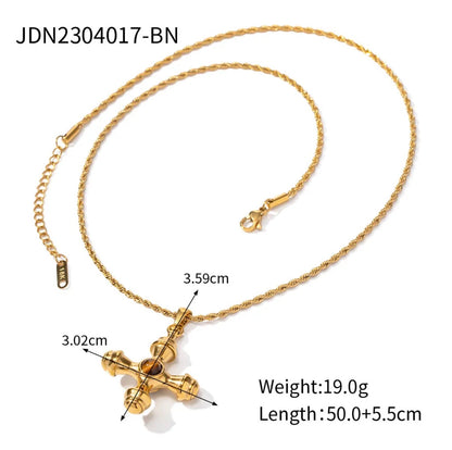 Vintage 18K Gold Plated Stainless Steel Tiger Eye Stone Cross Necklace