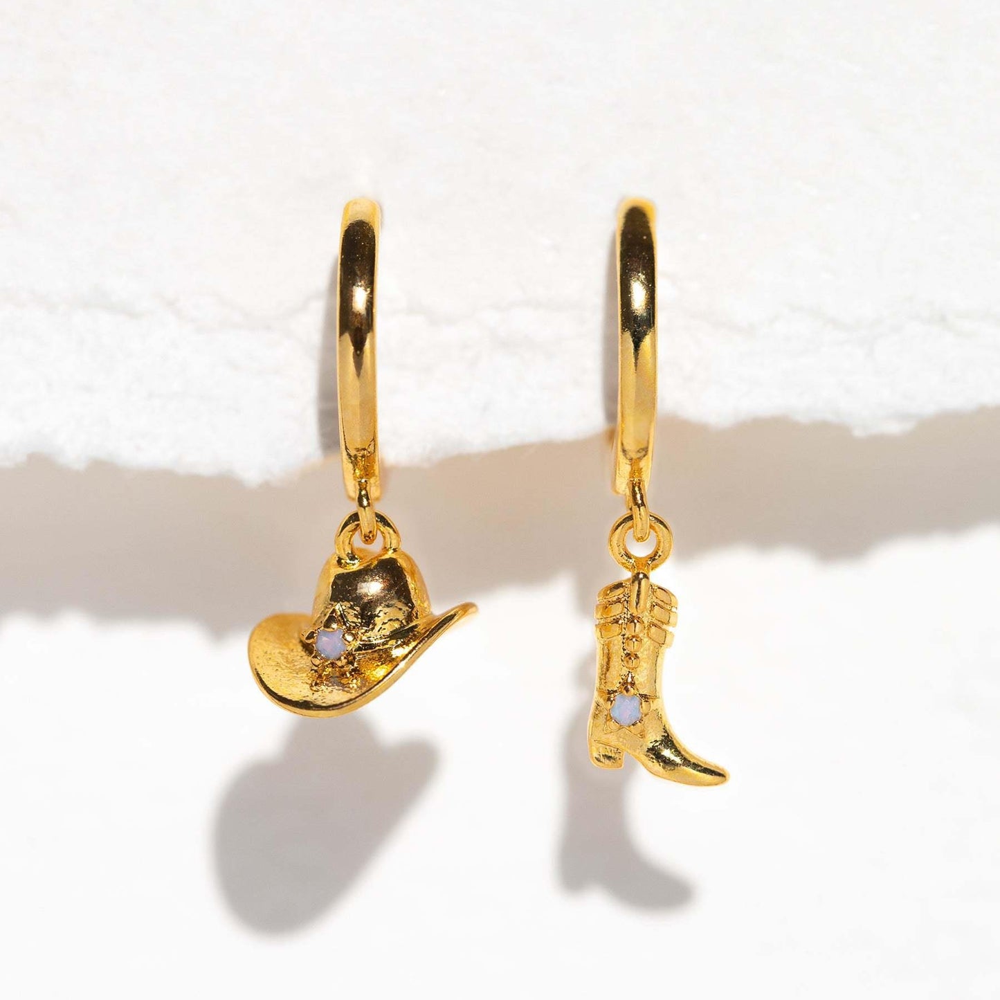Cowboy Style Hat Boots 18K Gold Plated Drop Earrings