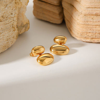 Oval Ear Studs 18K Gold Plated Steel