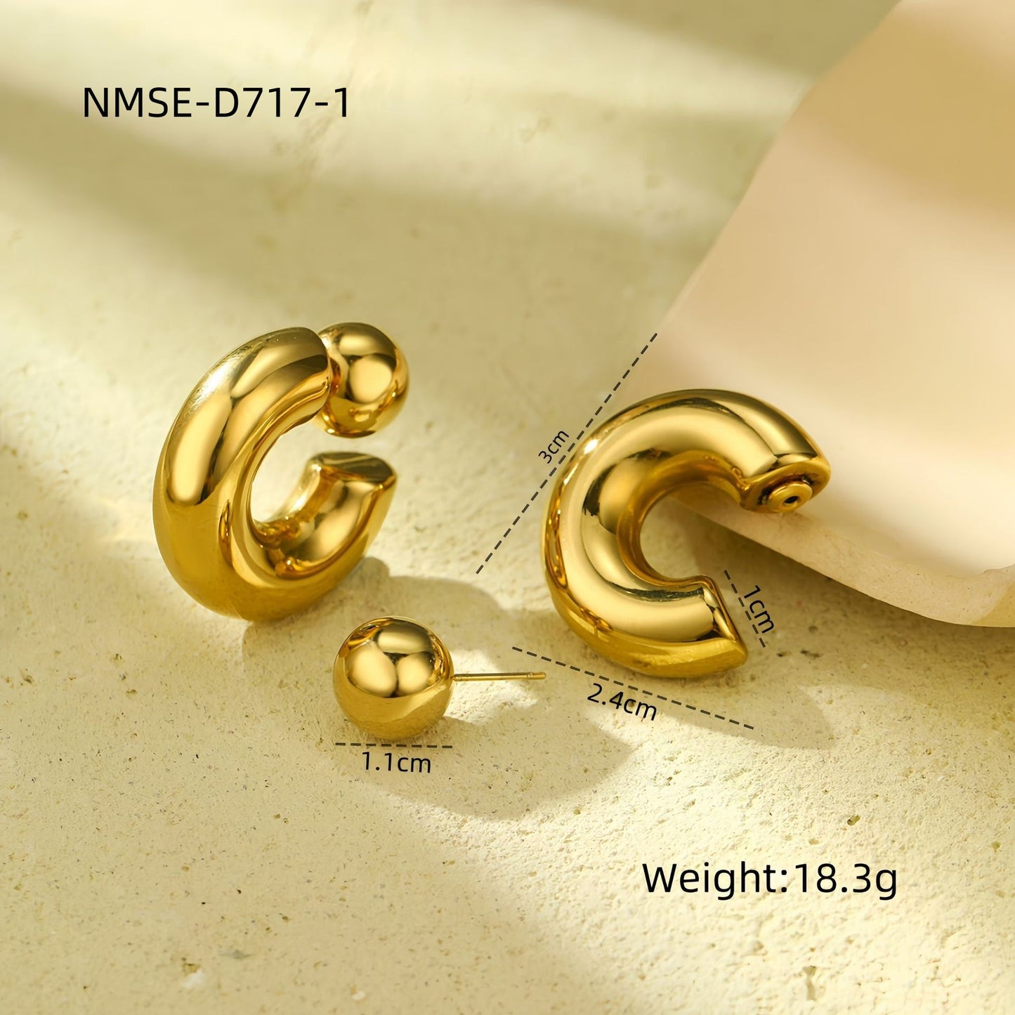 C Shape Ear Studs 18K Gold Plated Steel