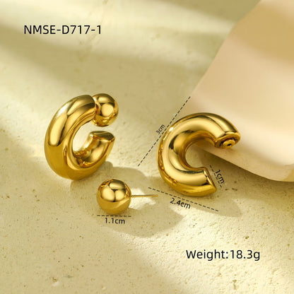 C Shape Ear Studs 18K Gold Plated Steel