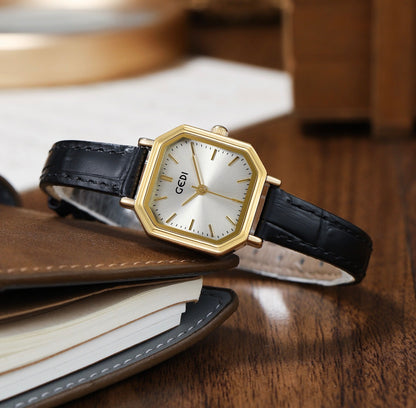 Retro Octagonal Quartz Watch For Women Simple Small Square Dial Waterproof PU Leather Strap Elegant Timepiece