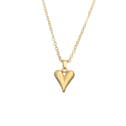 Heart Shape Pendant Necklace 18K Gold Plated Steel
