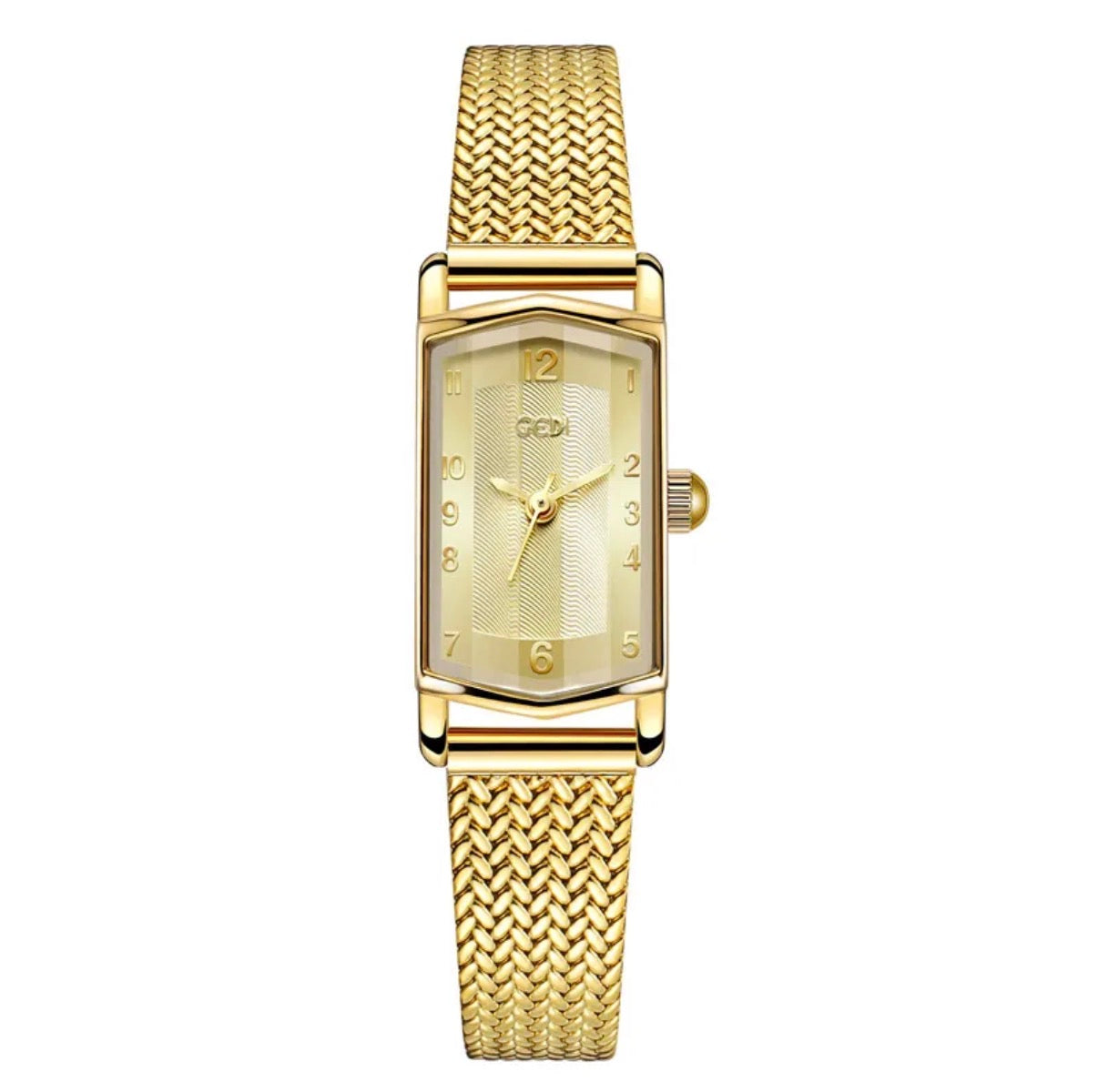 Women Quartz Wrist Watch Stainless Steel Milanese Mesh Strap Rectangular Dial Waterproof Retro