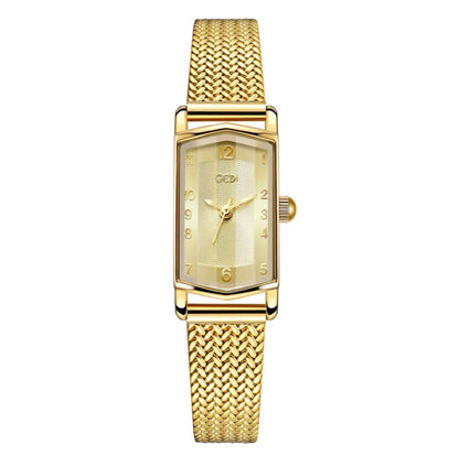 Women Quartz Wrist Watch Stainless Steel Milanese Mesh Strap Rectangular Dial Waterproof Retro