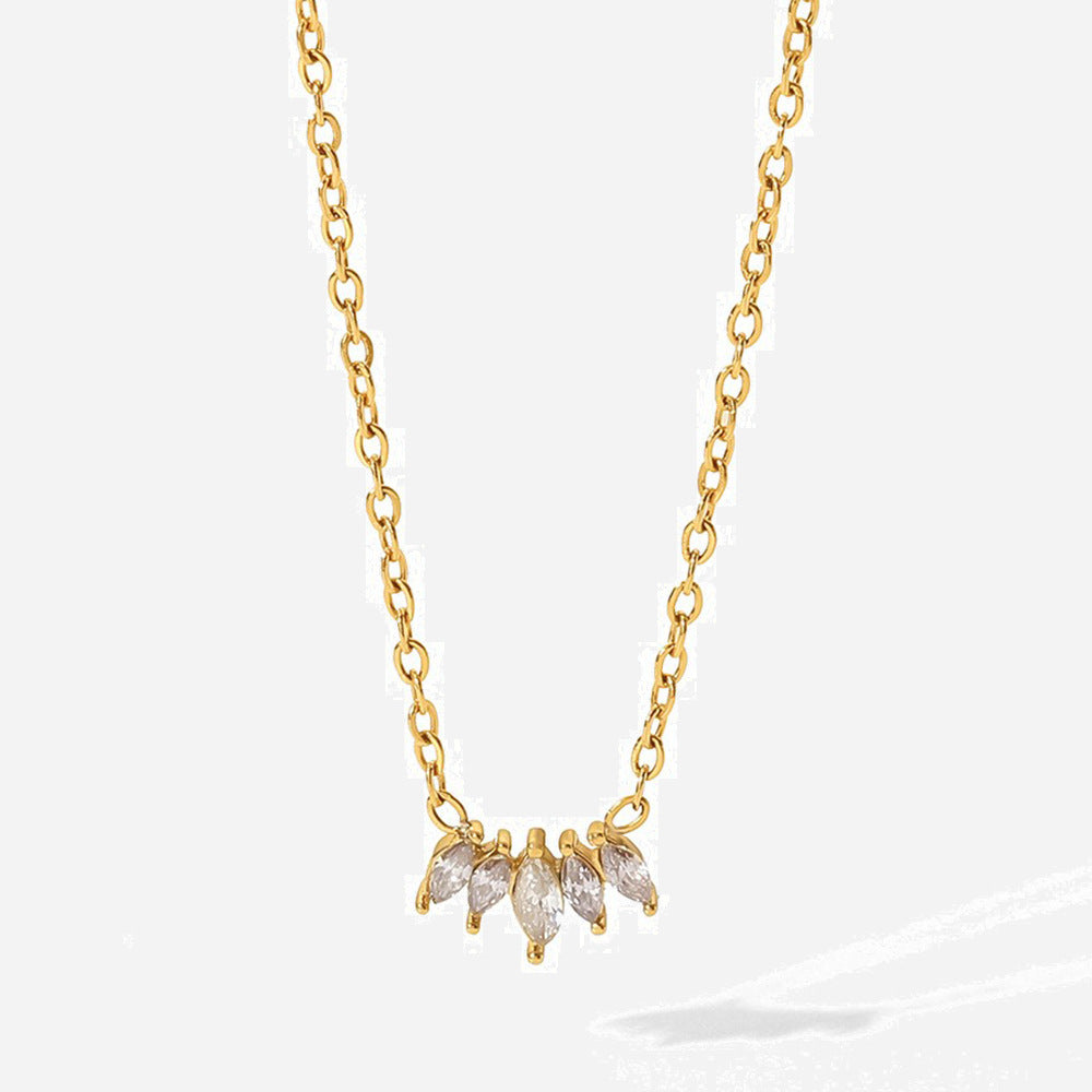 Inlaid Zircon Necklace 18K Gold Plated Steel