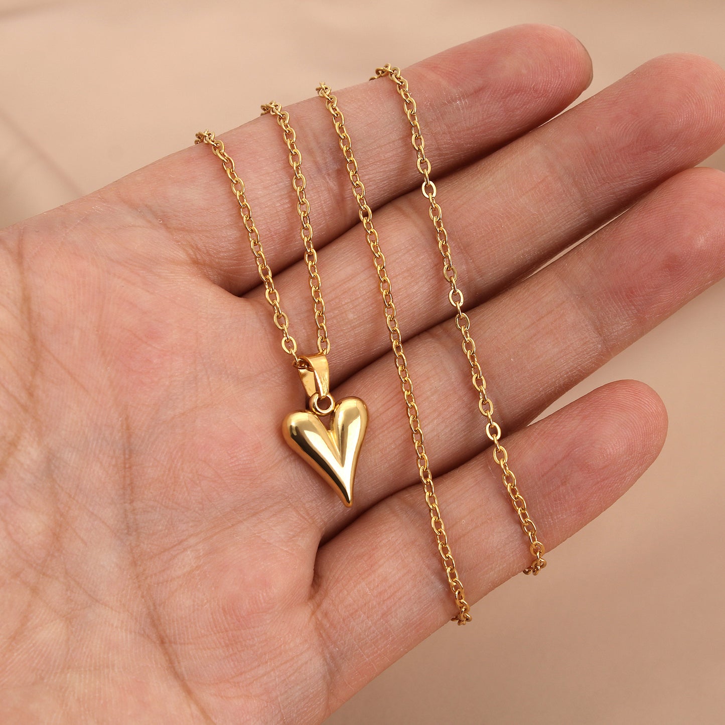Heart Shape Pendant Necklace 18K Gold Plated Steel
