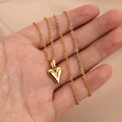 Heart Shape Pendant Necklace 18K Gold Plated Steel