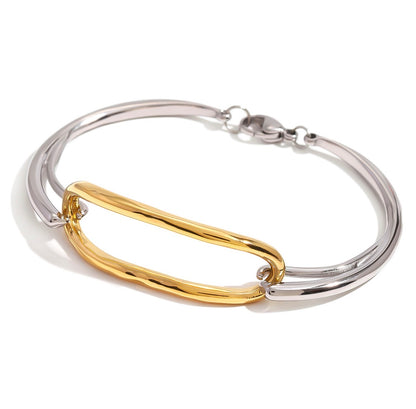 Geometric Bangle Bracelet Stainless Steel Two-Tone Gold Silver Plated Hammered Textured