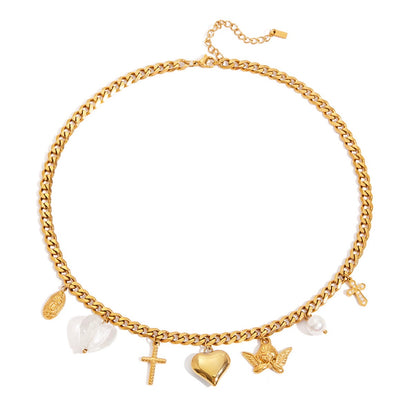 Heart, Cross, Freshwater Pearl, Medallon Pendant