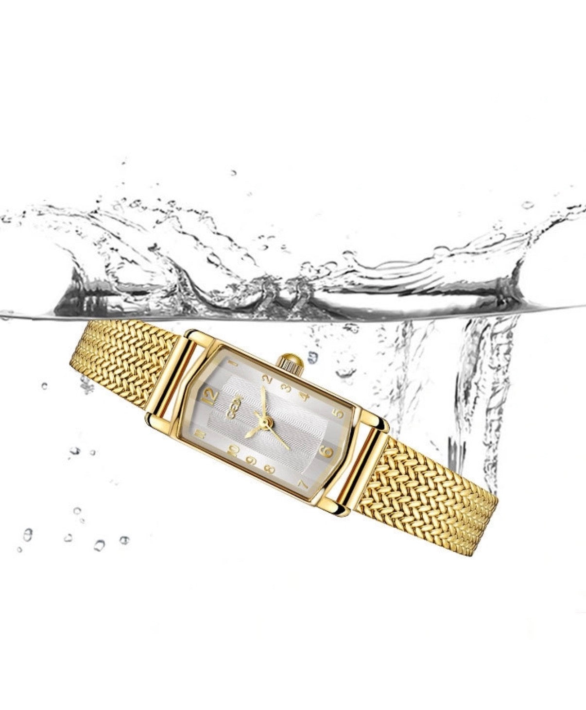 Women Quartz Wrist Watch Stainless Steel Milanese Mesh Strap Rectangular Dial Waterproof Retro