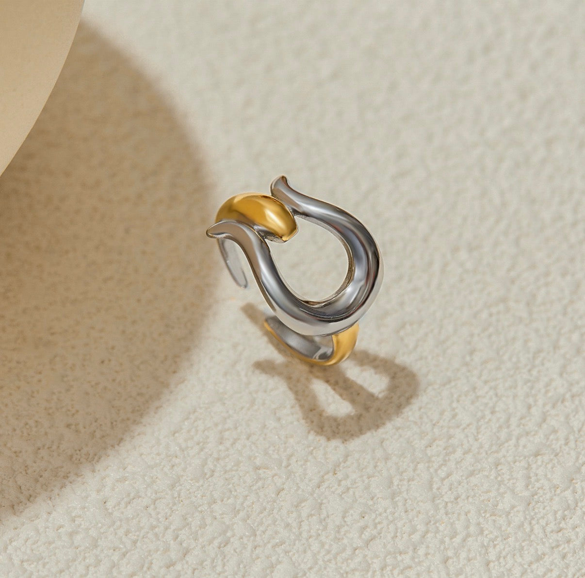 Abstract Flowing Irregular Rings Stainless Steel Gold Plated