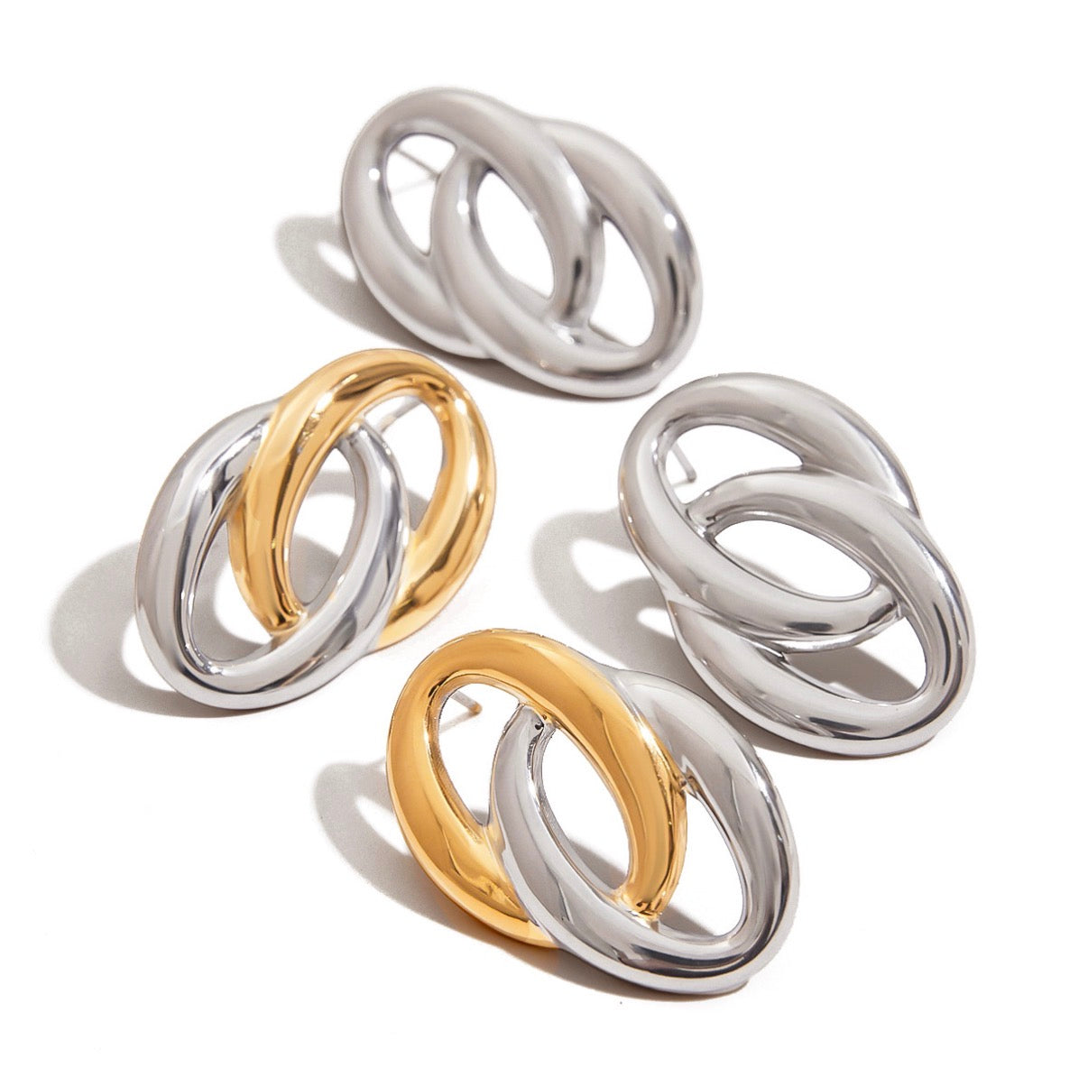 Interlocking Oval EarringTwo-tone Gold Silver