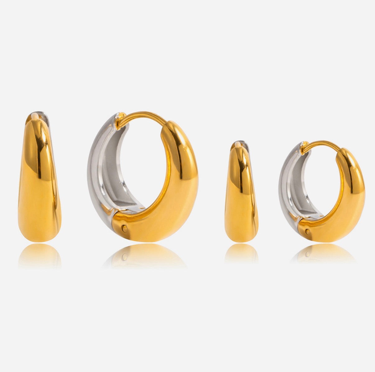 Small Chunky Hoop Earrings Two-Tone 18K Gold Plated Stainless Steel