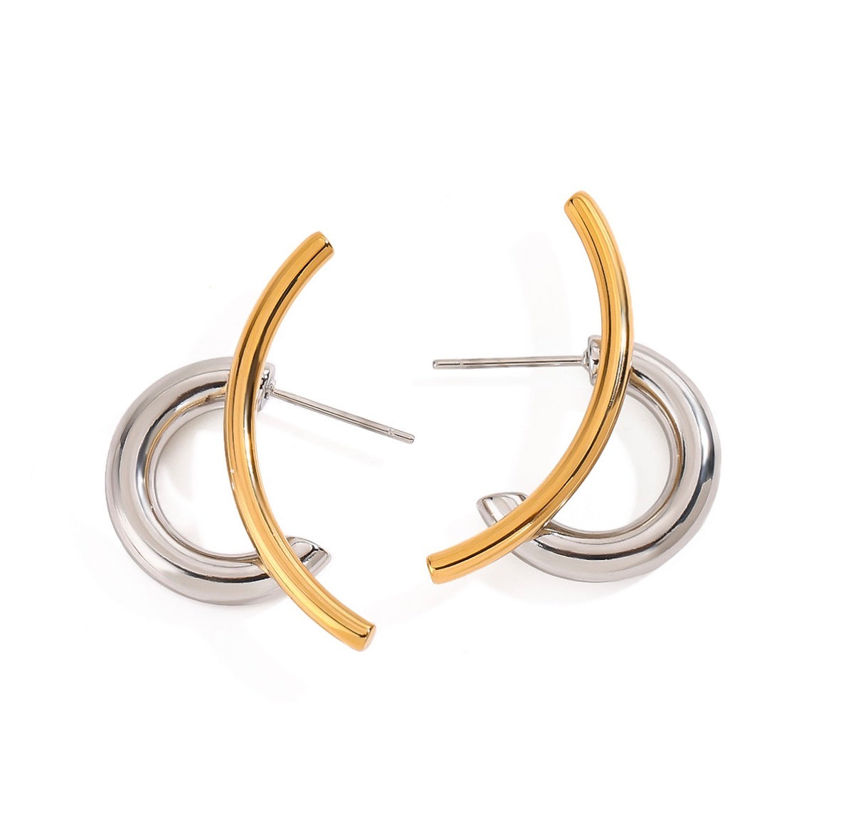 Intertwined Geometric Hoop Earrings Bicolor Gold Silver Stainless Steel