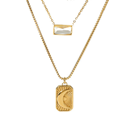 Moon Sun 18K Gold Plated Stainless Steel Necklaces