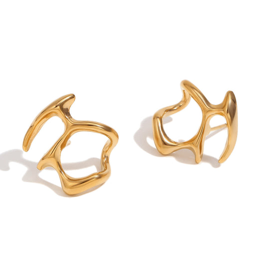 Abstract Mask Stud Earrings 18K Gold Plated Steel
