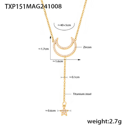 Moon Rhinestones Necklace 18K Gold Plated Steel