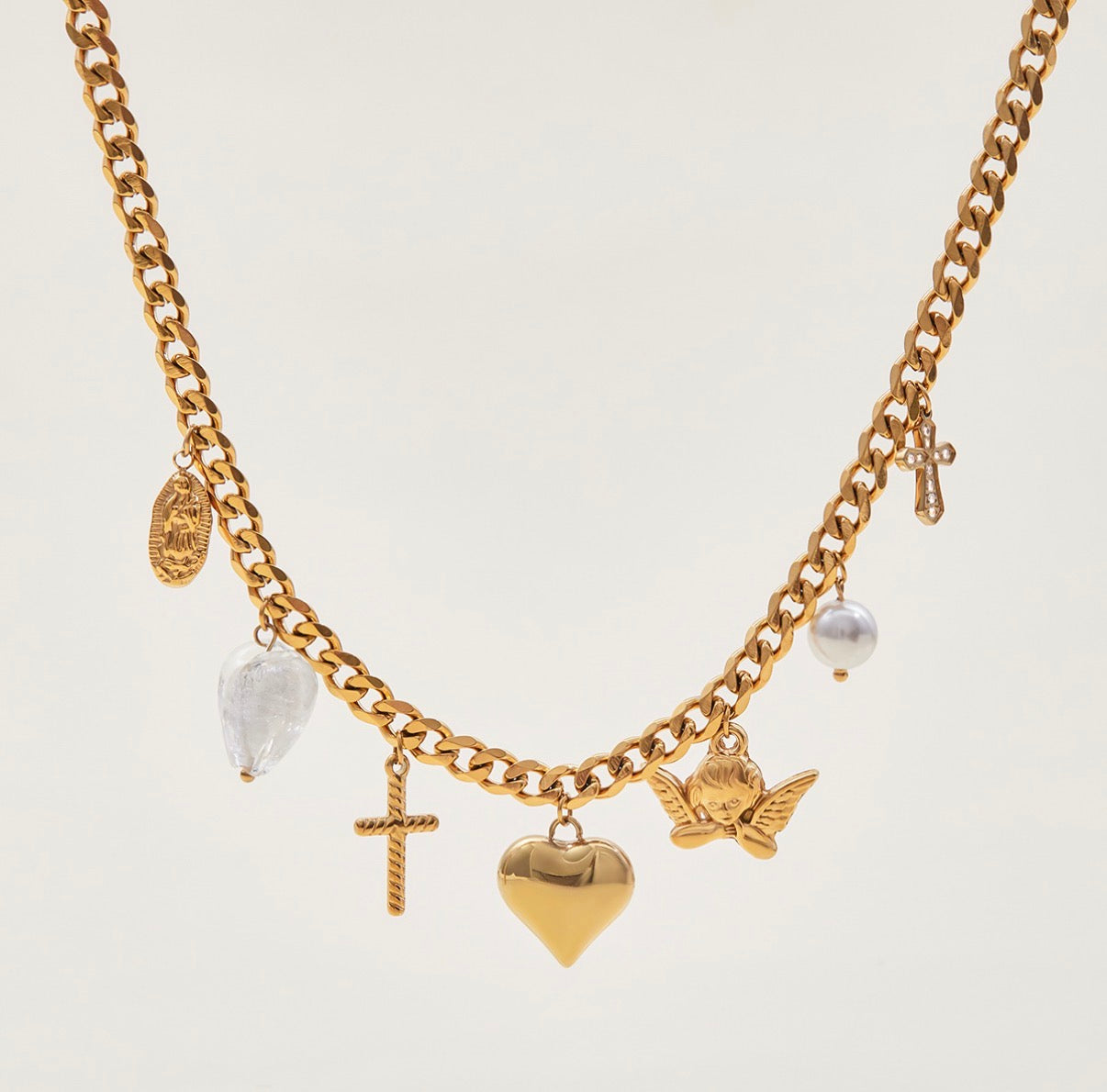 Heart, Cross, Freshwater Pearl, Medallon Pendant