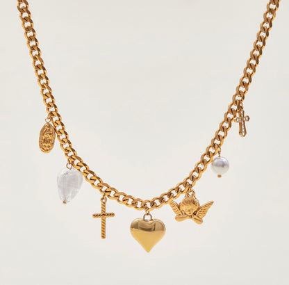 Heart, Cross, Freshwater Pearl, Medallon Pendant
