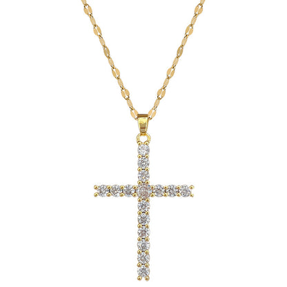Cross Zircon 18K Gold Plated Steel Pendant Necklace