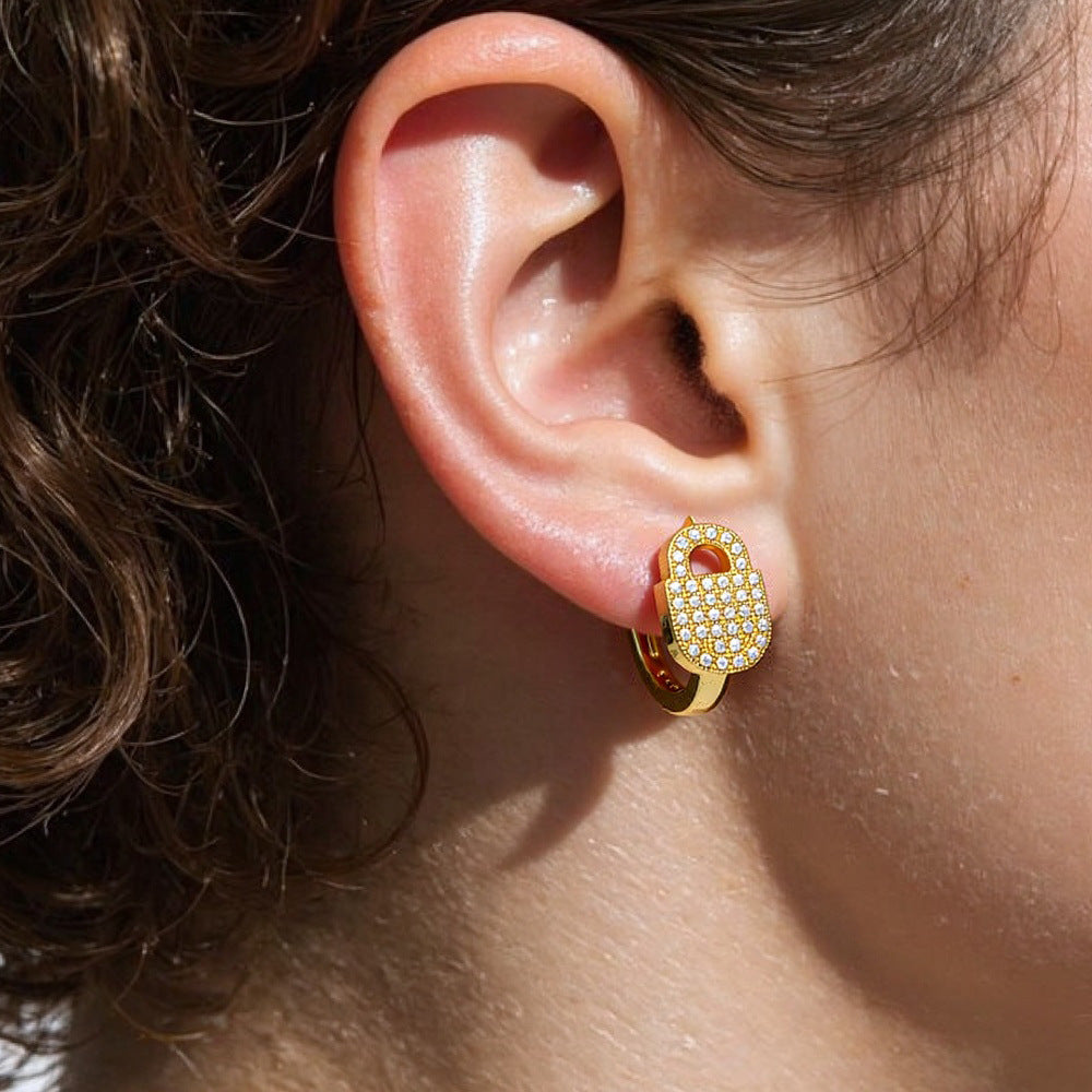 Lock Zircon 18K Gold Plated Stainless Steel Stud