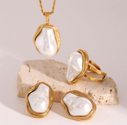Artificial Baroque Pearl Stainless Steel Ring