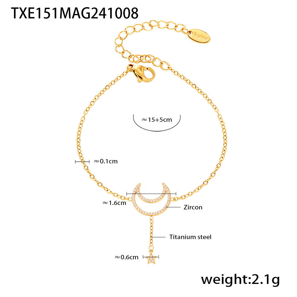 Moon Rhinestones Bracelet 18K Gold Plated Steel