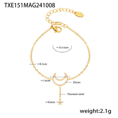 Moon Rhinestones Bracelet 18K Gold Plated Steel