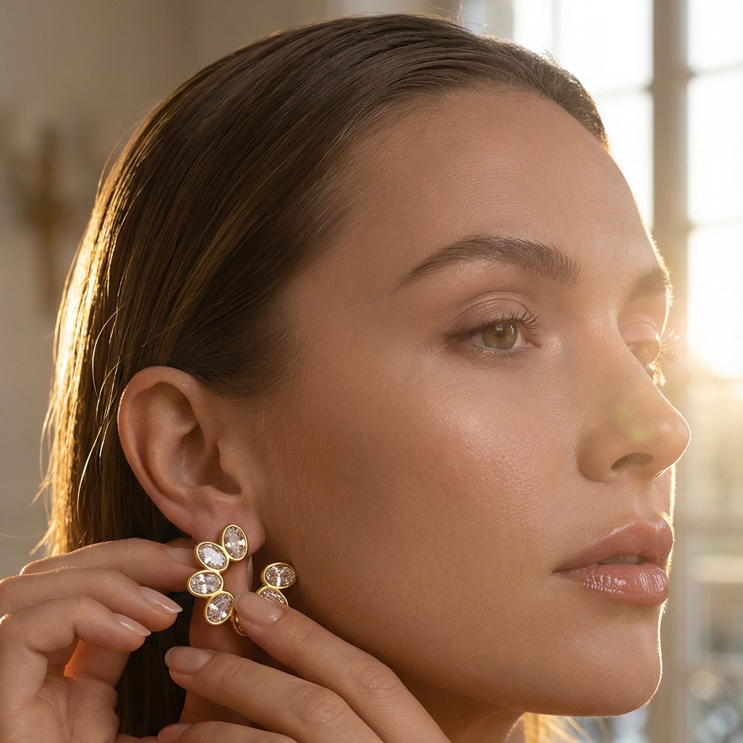 Flower Zircon Small Stud Earrings 18k Gold Plated Steel