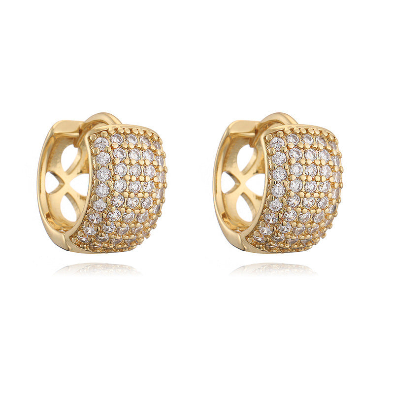 C Shape Circle Zircon 18K Gold Plated Steel Earrings