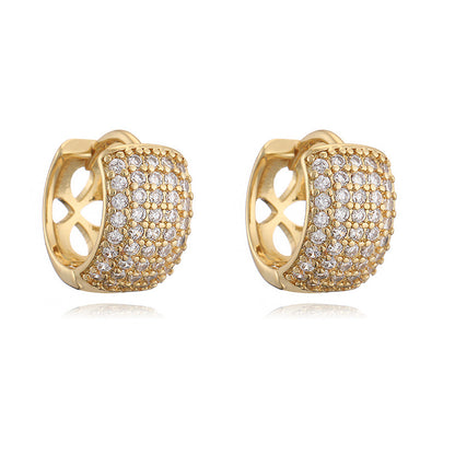 C Shape Circle Zircon 18K Gold Plated Steel Earrings