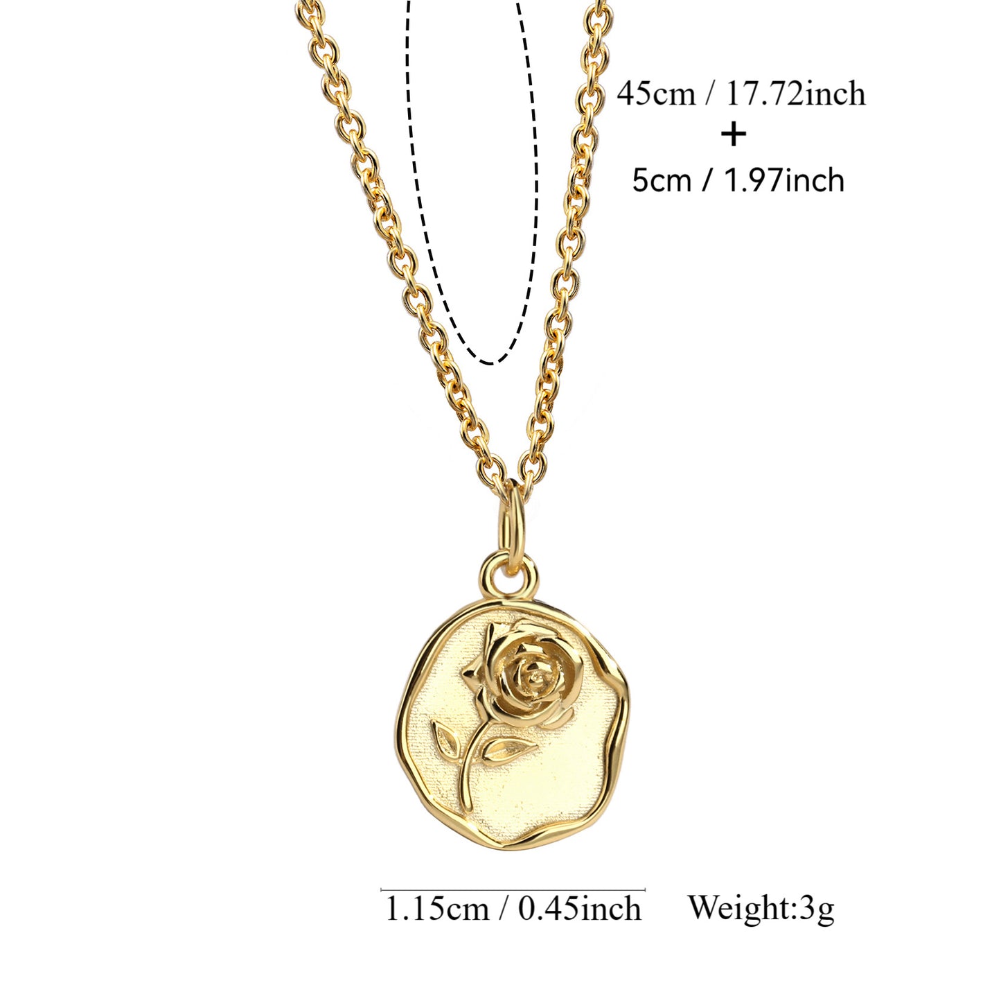 Rose Feather Pendant Necklace 18K Gold Plated Steel