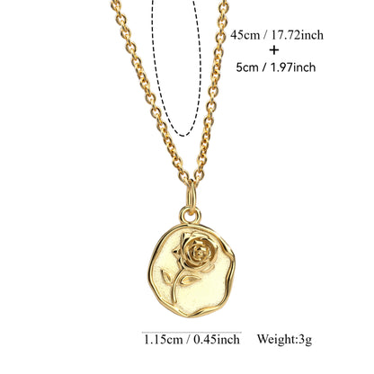 Rose Feather Pendant Necklace 18K Gold Plated Steel