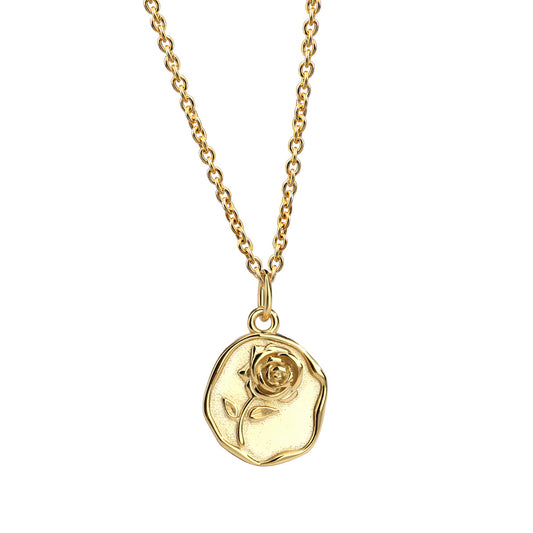 Rose Feather Pendant Necklace 18K Gold Plated Steel