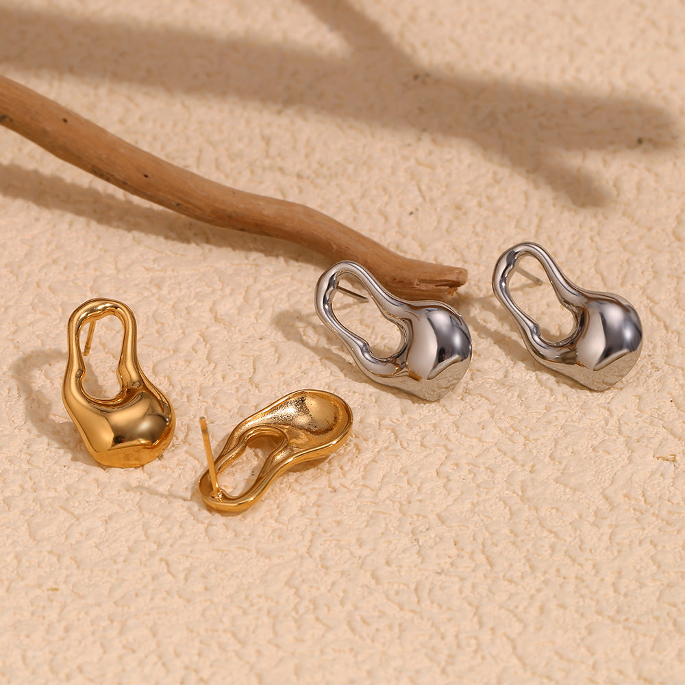 Irregular Hollow Water Drop Stud Earrings 18K Gold Plated Steel
